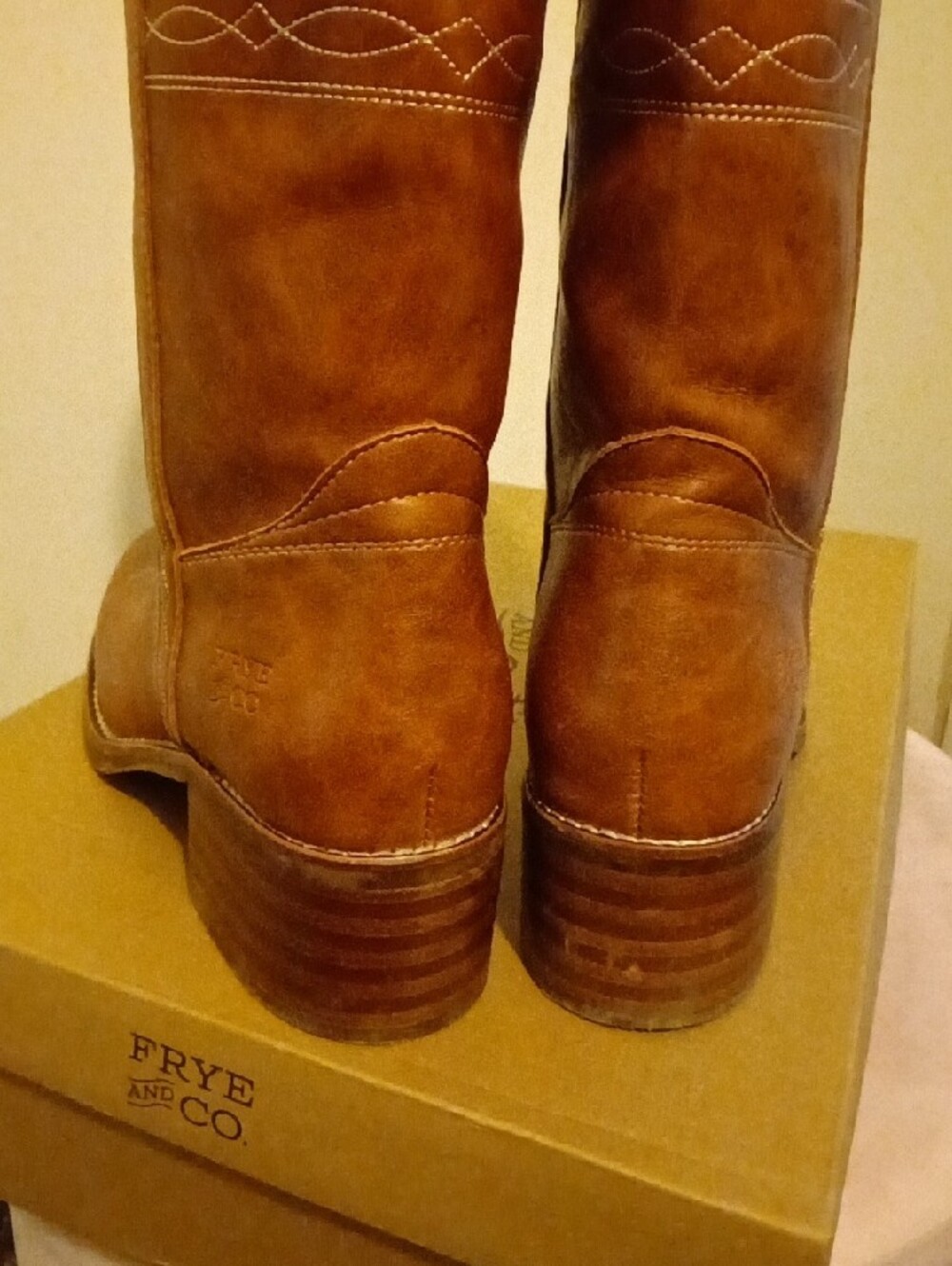 Frye Brown Leather Look Knee-High Western Boots - Picture 4 of 7